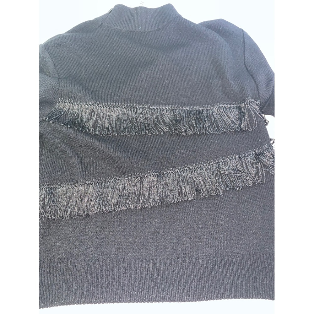 St John Collection Marie Gray Black Fringe Mock Neck Knit Sweater Small - Picture 8 of 9